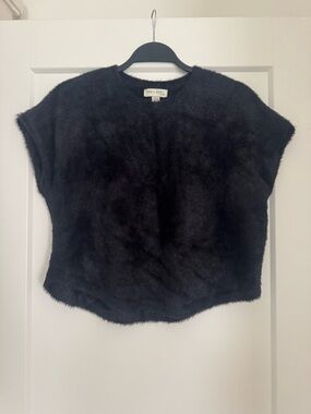 Sea U Soon Black Fuzzy Short Sleeve Top